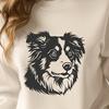 A portrait illustration of a head-on shot of an adult Australian Shepherd dog with a calm expression.