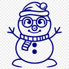 A cartoon snowman made from stacked snow blocks in winter attire.
