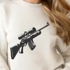 A detailed vector illustration of a rifle with various design elements, suitable for use in graphic designs.