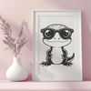 Colorful Amphibian Character in Glasses Close-up illustration of a salamander wearing glasses, created as vector art.
