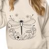 Beautiful Dragonfly Illustration with Floral Details An illustration of a dragonfly in mid-air, surrounded by floral elements.