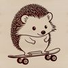 A hedgehog standing on its hind legs holding a skateboard.