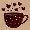 Beautiful Cup Illustration with Hearts A stylized cup design featuring love hearts surrounding the cup handle.