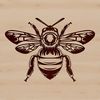 A stylized illustration of a single bee in flight, suitable for use in gardening or insect-themed designs.