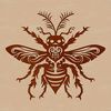 An ornate design element featuring a stylized insect motif.