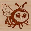 A stylized illustration of a flying insect with a yellow and black striped body.
