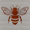 A stylized illustration of a honeybee in mid-flight, suitable for gardening and craft projects.
