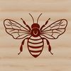 A detailed illustration of a honey bee with its wings spread.