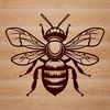 An insect-themed design element featuring a stylized bee silhouette.