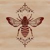 A detailed illustration of a bee with intricate details, suitable for use in gardening designs and vector art.