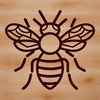 Striped Bee Illustration An illustrated black and yellow striped bee in flight, suitable for gardening and craft projects.