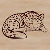 Spotted Feline Rests on Rock A sleek big cat with spotted fur lies sleeping on a rock, illustrated as a vector graphic.