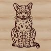 A vector illustration of a sitting ocelot in its natural habitat.