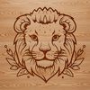 Majestic Lion Face SVG Vector An ornate depiction of a majestic big cat's face in vector format.