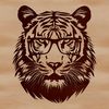 Vector Big Cat Face Design An illustration of a tiger's head with glasses on, depicted in a vector style suitable for digital design.