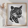 Free Clip Art Ocelot Head A close-up illustration of a wild ocelot's head, showcasing its distinctive features and markings.