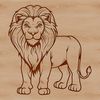 A realistic illustration of a standing lion, a big cat commonly found in savannas and grasslands.