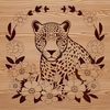 A digital illustration of a jaguar in a detailed, floral pattern design.