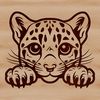 An isolated vector art design featuring a large cat species' face, showcasing its distinctive markings and facial features.