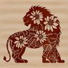 A large standing lion in a natural habitat setting, depicted as a vector graphic.