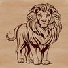 Graphic illustration of a lion standing on its hind legs, depicted as a vector image.