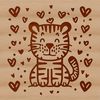 Heartfelt Wild Cat Design A stylized illustration of a tiger sitting with heart shapes surrounding its body, suitable for various design applications.