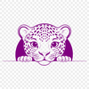 A detailed illustration of a jaguar's face peeking out from behind foliage.