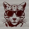 Quirky Wild Cat Portrait A close-up illustration of a big cat's head with sunglasses on, representing a wild animal in a unique and quirky way.