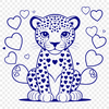 Beautiful Big Cat SVG Illustration A stylized illustration of a jaguar with overlapping love hearts, showcasing its majestic features.