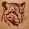 Exotic Big Cat Face Illustration A vector illustration of a wild ocelot's head, showcasing its distinctive facial features.