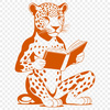 Stylized Jaguar in Reading Mode A stylized illustration of a jaguar sitting with a book, representing a big cat in a reading context.