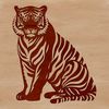 A sitting tiger illustration with bold lines and vibrant colors, suitable for vector designs.
