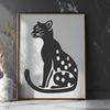 A wild big cat species, the ocelot, sitting on its haunches, depicted in vector format.