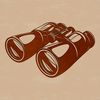 High-Quality Vision Aids SVG Close-up view of a pair of high-quality binoculars with clear lenses for magnified viewing.