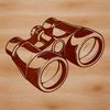 Folding Binoculars SVG Vector A pair of folding binoculars with lenses and a strap, suitable for outdoor activities.