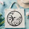 Floral Whimsy Hummingbird Art A colorful hummingbird in flight surrounded by floral elements.