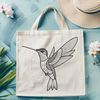 A detailed vector design of a hummingbird perched on a flower.