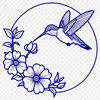 A colorful hummingbird in mid-flight, surrounded by floral patterns.