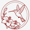 Beautiful Floral Bird Silhouette A colorful hummingbird in flight over a bed of vibrant flowers.