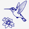 A colorful hummingbird in flight over a floral background.