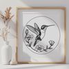 Whimsical Hummingbird Illustration Vector A colorful hummingbird perched on a floral branch, vector illustration suitable for cutting machines or digital design.
