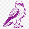 A detailed illustration of a bird in mid-flight, specifically a falcon with sleek lines and sharp features.