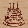 A colorful birthday cake with candles and decorations, designed as vector art for digital use.