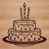 A colorful illustration of a birthday cake with candles, suitable for various digital designs.