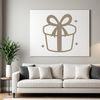 A 2D vector graphic illustration of a wrapped gift box with a ribbon and bow.