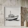 Vector Boat Illustration for Cutting A detailed vector illustration of a boat, suitable for cutting with a machine or laser cutter.