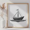 Hand-Drawn Sailboat Vector Art A hand-drawn illustration of a sailboat on the water.