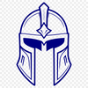 A stylized illustration of a male warrior wearing a classic ancient Greek helmet.