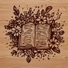 Open Book Vector Design with Floral Details A simple vector illustration of an open book with floral details on the cover.