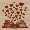Love Heart Book Cover Illustration A stylized illustration of a book with love hearts on the cover, suitable for educational purposes.
